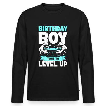 Gamer Geburtstag Time To Level Up Junge Kind - Männer Premium Bio Langarmshirt - Schwarz - Vorne - Nico (187cm)
