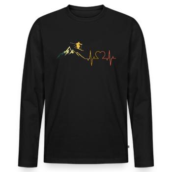 Retro Ski Herzschlag Skifahren Berge EKG Skifahrer - Männer Premium Bio Langarmshirt - Schwarz - Vorne - Nico (187cm)