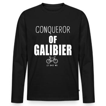 Eroberer der Galibier Radsportalpen - Männer Premium Bio Langarmshirt - Schwarz - Vorne - Nico (187cm)