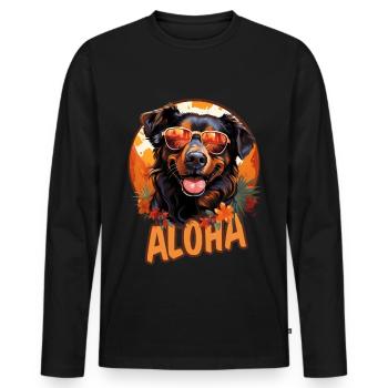Hawaii Hund mit Sonnenbrille im Urlaubsmodus Aloha - Männer Premium Bio Langarmshirt - Schwarz - Vorne - Nico (187cm)