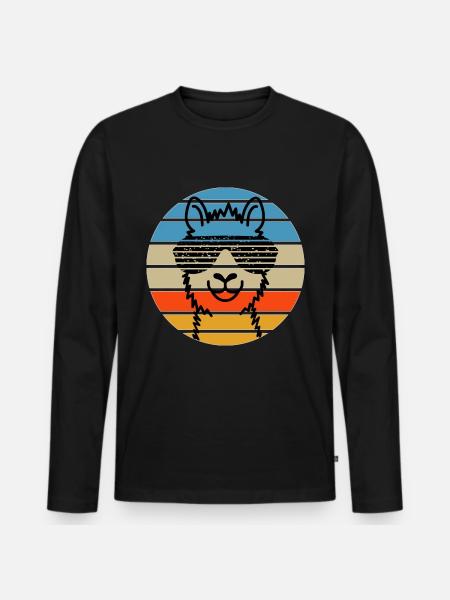 Llama Head Sunglasses Orange Sunset - Men's Premium Organic Long Sleeve Shirt - black