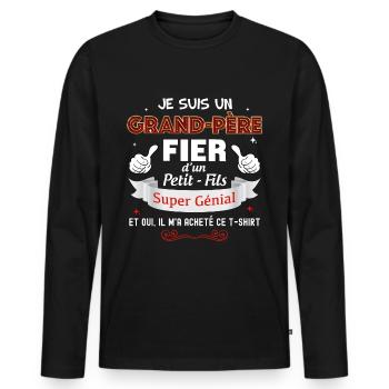 Papy Fier Et Petit-Fils Cadeau Humour Famille - T-shirt manches longues Premium bio Homme - noir - Devant - Nico (187cm)