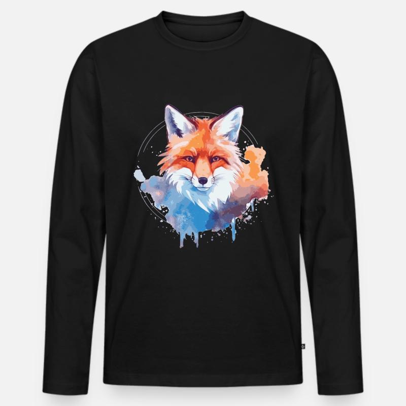 Aquarell Fuchs, Fuchs - Männer Premium Bio Langarmshirt - Schwarz
