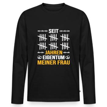Eigentum meiner Frau seit 30 Jahren - Männer Premium Bio Langarmshirt - Schwarz - Vorne - Nico (187cm)