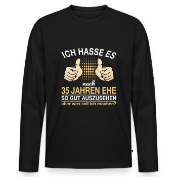 35 Hochzeitstag Leinenhochzeit Geschenk - Männer Premium Bio Langarmshirt - Schwarz - Vorne - Nico (187cm)