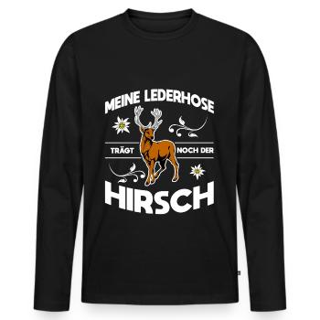 Meine Lederhose Trägt Noch Der Hirsch - Männer Premium Bio Langarmshirt - Schwarz - Vorne - Nico (187cm)