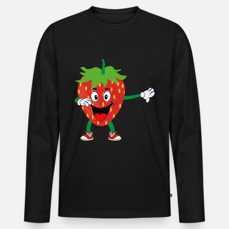Erdbeere Dabbing Tanz Obst - Männer Premium Bio Langarmshirt - Schwarz
