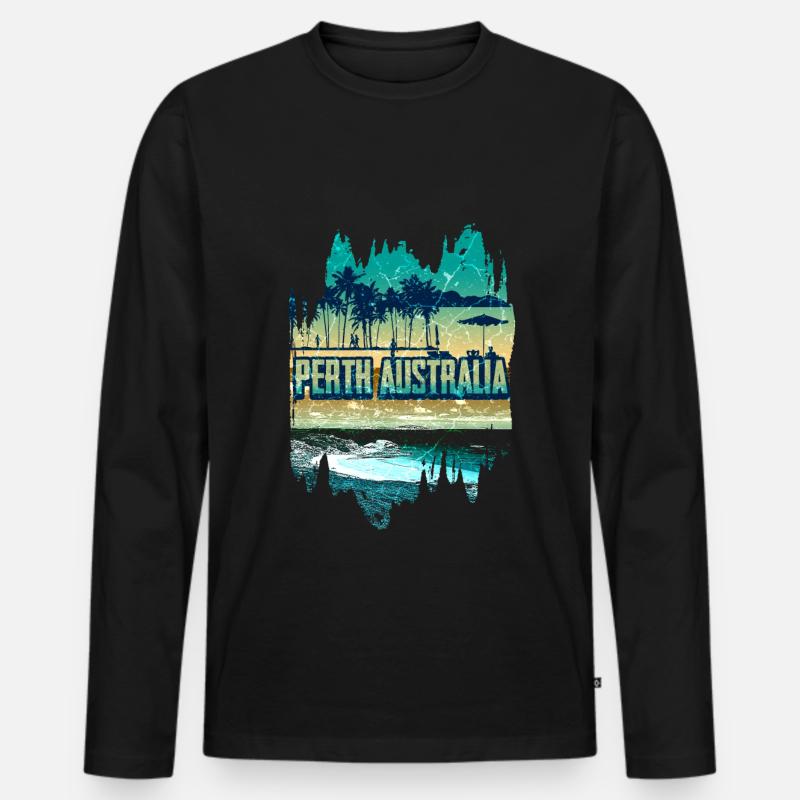 Perth Australien Retro Urlaub - Männer Premium Bio Langarmshirt - Schwarz