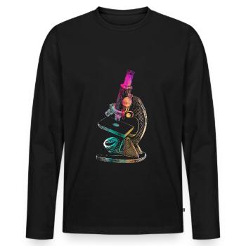 Microscope biologie science médecine recherche - T-shirt manches longues Premium bio Homme - noir - Devant - Nico (187cm)