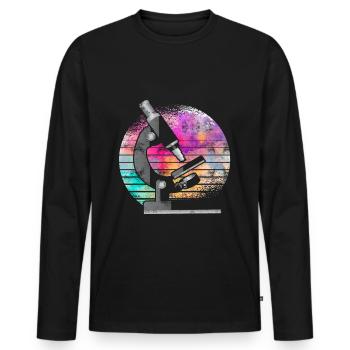 Microscope biologie science médecine recherche - T-shirt manches longues Premium bio Homme - noir - Devant - Nico (187cm)