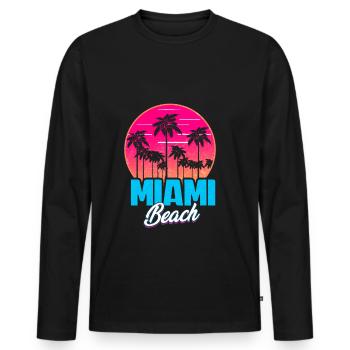 Miami Beach Summer Holiday USA 70s Touriste - T-shirt manches longues Premium bio Homme - noir - Devant - Nico (187cm)