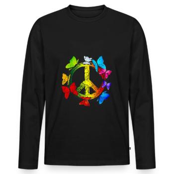 Hippie Schmetterlinge Hippies Flower Power 60s - Männer Premium Bio Langarmshirt - Schwarz - Vorne - Nico (187cm)