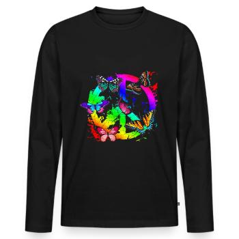 Hippie Schmetterlinge Hippies Flower Power 60s - Männer Premium Bio Langarmshirt - Schwarz - Vorne - Nico (187cm)