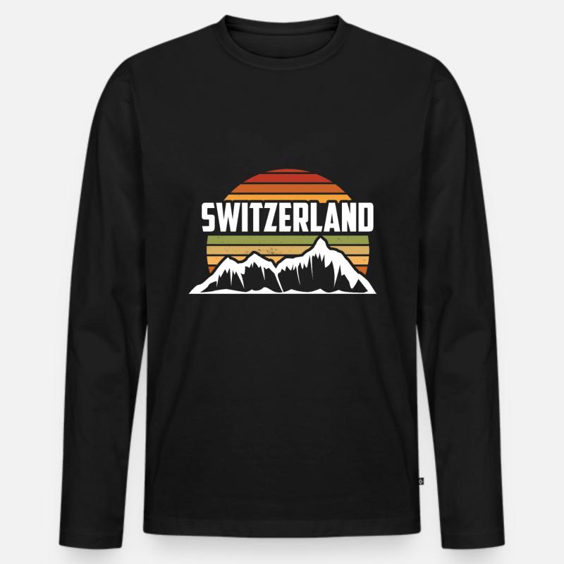 Schweizer Berge und Alpen Schweiz - Männer Premium Bio Langarmshirt - Schwarz