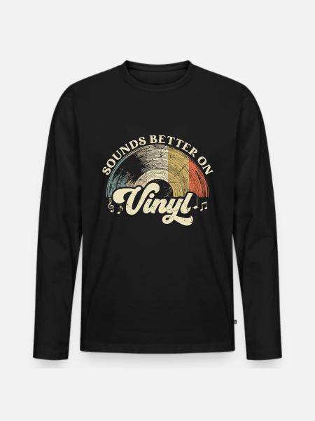 vinyl vinyl musik pladespiller retro - Premium økologisk langærmet T-shirt til mænd - sort