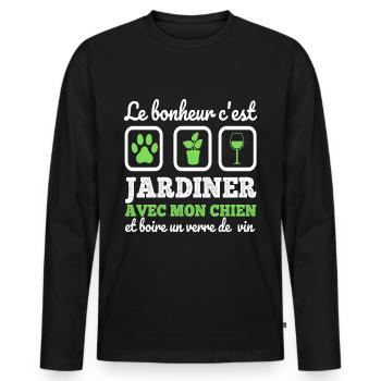 Le bonheur c'est jardiner cadeau jardinage - T-shirt manches longues Premium bio Homme - noir - Devant - Nico (187cm)