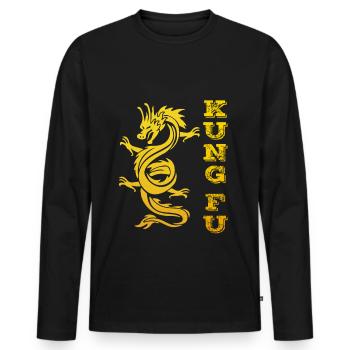 Kung Fu Dragon - T-shirt manches longues Premium bio Homme - noir - Devant - Nico (187cm)
