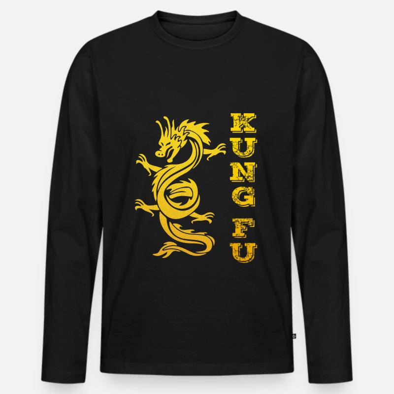 Kung Fu Drachen - Männer Premium Bio Langarmshirt - Schwarz