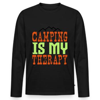 Le camping est ma thérapie - T-shirt manches longues Premium bio Homme - noir - Devant - Nico (187cm)