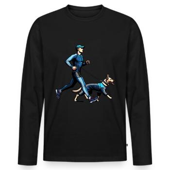 Laufen mit dem Hund Jogger mit Hund Hundebesitzer - Männer Premium Bio Langarmshirt - Schwarz - Vorne - Nico (187cm)