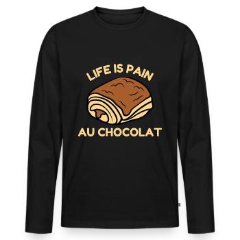 Life Is Pain Au Chocolat Humour Drôle De Vie Choco - T-shirt manches longues Premium bio Homme - noir - Devant - Nico (187cm)