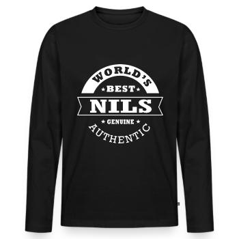 Nils weltbester personalisierter Geschenkname nils - Männer Premium Bio Langarmshirt - Schwarz - Vorne - Nico (187cm)