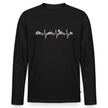 Battement de cœur Chasseur ECG Forêt Renard Cerf Animaux de la forêt - T-shirt manches longues Premium bio Homme - noir - Devant - Nico (187cm)