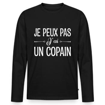 Je peux pas j'ai un copain. cadeau copain, copine. - T-shirt manches longues Premium bio Homme - noir - Devant - Nico (187cm)