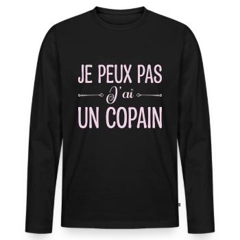 Je peux pas j'ai un copain. cadeau copain, copine. - T-shirt manches longues Premium bio Homme - noir - Devant - Nico (187cm)