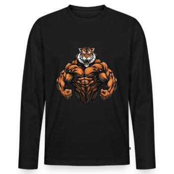 Muscles de musculation Tiger Beast - T-shirt manches longues Premium bio Homme - noir - Devant - Nico (187cm)