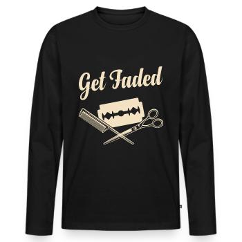 Get Faded Barber Saying Hairdresser - Men's Premium Organic Long Sleeve Shirt - black - Front - Nico (187cm)