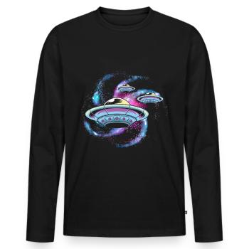 Univers Galaxie OVNI Espace - T-shirt manches longues Premium bio Homme - noir - Devant - Nico (187cm)