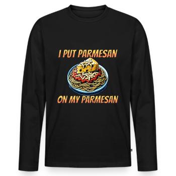 Ich packe Parmesan auf mein Parmesan - Männer Premium Bio Langarmshirt - Schwarz - Vorne - Nico (187cm)