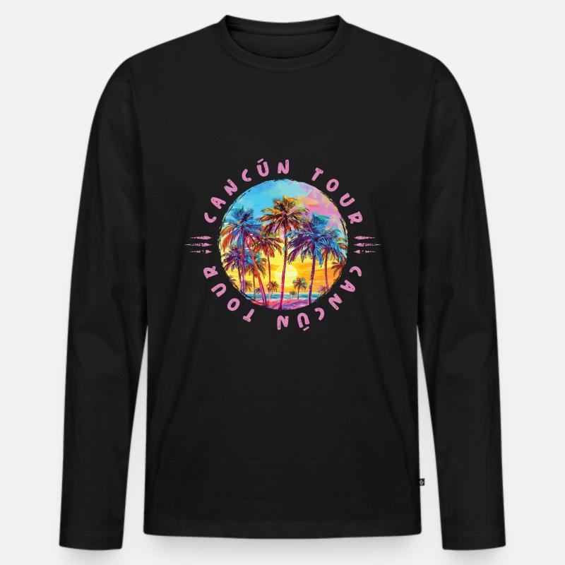 Cancun Tour Palmen - Männer Premium Bio Langarmshirt - Schwarz