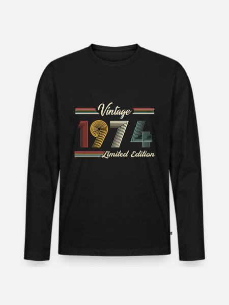 1974 Birthday Born In 1974 Retro Vintage - Men's Premium Organic Long Sleeve Shirt - black