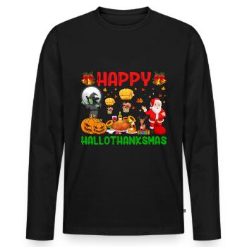 Halloween citrouille Thanksgiving Noël Père Noël - T-shirt manches longues Premium bio Homme - noir - Devant - Nico (187cm)