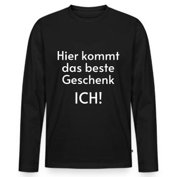 Das beste Geschenk bin ich Spruch - Männer Premium Bio Langarmshirt - Schwarz - Vorne - Nico (187cm)