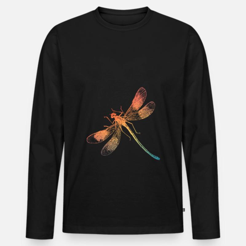 Bunte Regenbogen Libelle - Männer Premium Bio Langarmshirt - Schwarz