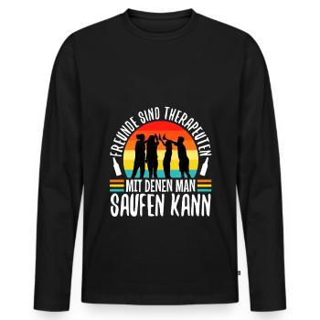 Freunde sind Therapeuten mit denen man saufen kann - Männer Premium Bio Langarmshirt - Schwarz - Vorne - Nico (187cm)