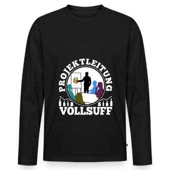 Projektleitung Vollsuff - Männer Premium Bio Langarmshirt - Schwarz - Vorne - Nico (187cm)