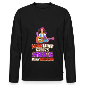 Love is my weapon, music is my religion. - Men's Premium Organic Long Sleeve Shirt - black - Front - Nico (187cm)