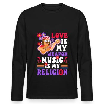 Love is my weapon, music is my religion. - Men's Premium Organic Long Sleeve Shirt - black - Front - Nico (187cm)