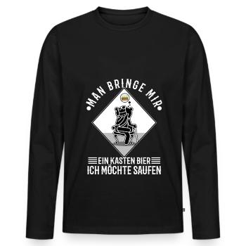 Man bringe mir ein Kasten Bier, ich möchte saufen - Männer Premium Bio Langarmshirt - Schwarz - Vorne - Nico (187cm)
