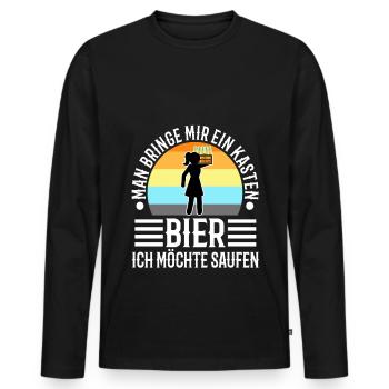 Man bringe mir ein Kasten Bier, ich möchte saufen - Männer Premium Bio Langarmshirt - Schwarz - Vorne - Nico (187cm)