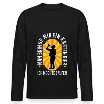 Man bringe mir ein Kasten Bier, ich möchte saufen - Männer Premium Bio Langarmshirt - Schwarz - Vorne - Nico (187cm)