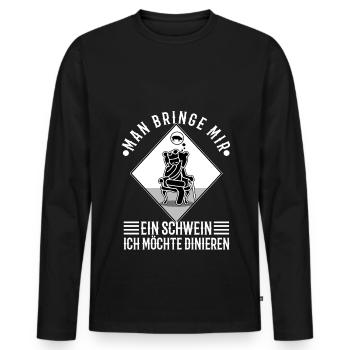 Man bringe mir ein Schwein, ich möchte dinieren. - Männer Premium Bio Langarmshirt - Schwarz - Vorne - Nico (187cm)