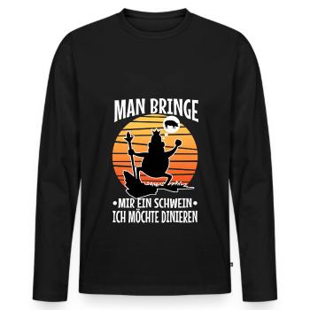 Man bringe mir ein Schwein, ich möchte dinieren. - Männer Premium Bio Langarmshirt - Schwarz - Vorne - Nico (187cm)