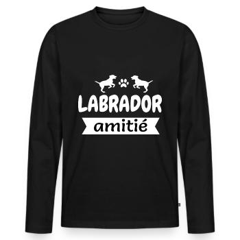 Liés par l'Amitié : Le Labrador mon Compagnon - T-shirt manches longues Premium bio Homme - noir - Devant - Nico (187cm)