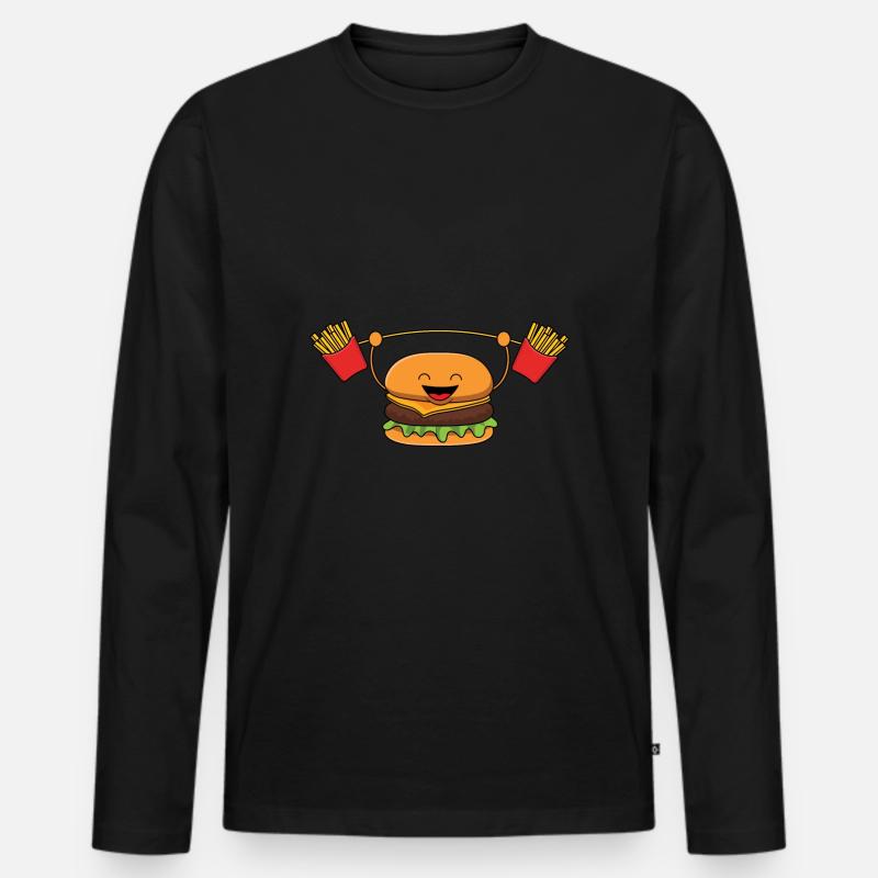 Burger Gewichtheben Pommes - Männer Premium Bio Langarmshirt - Schwarz