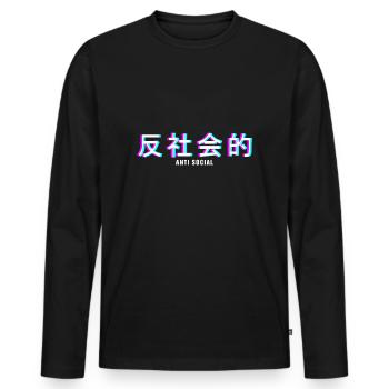 Anti Social Japanisch I Aesthetic Vaporwave Glitch - Männer Premium Bio Langarmshirt - Schwarz - Vorne - Nico (187cm)